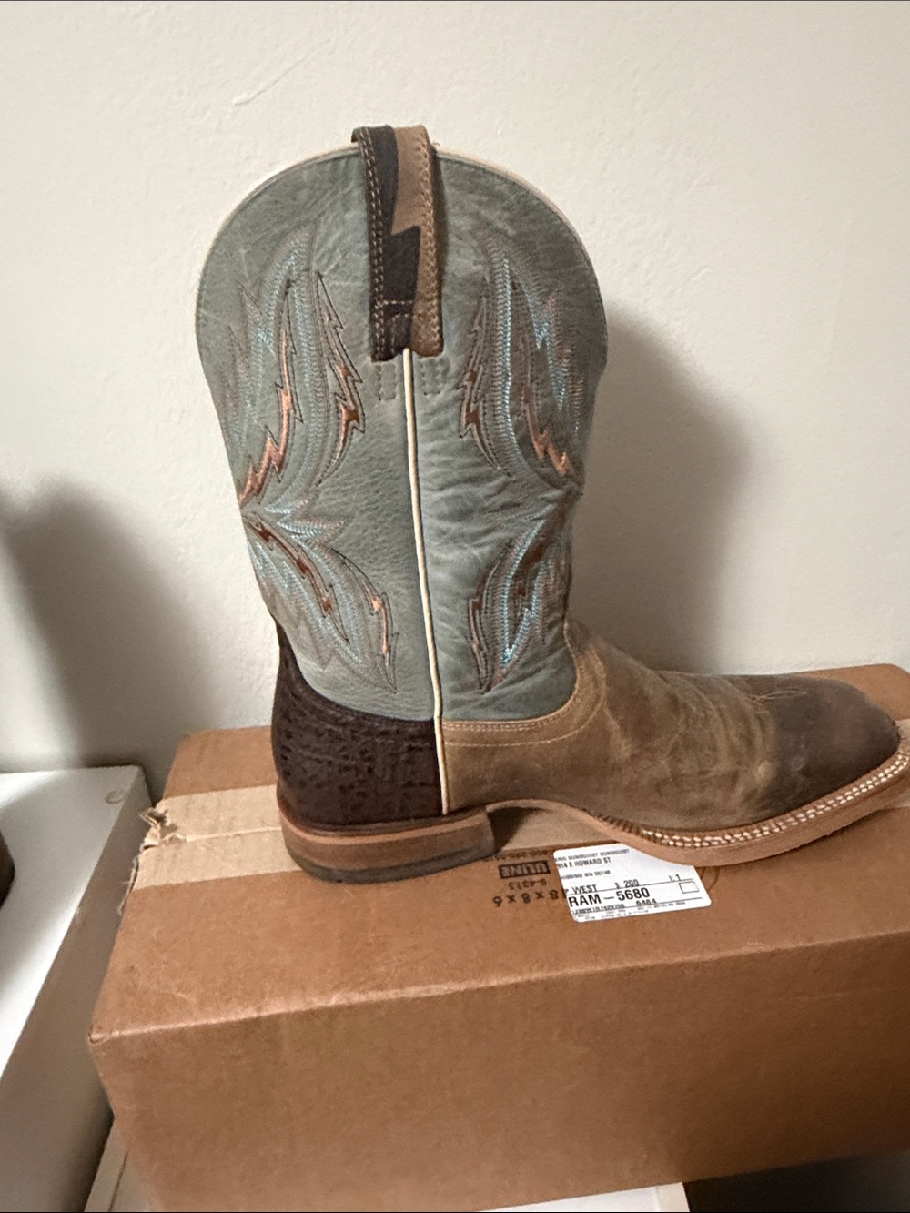 Ariat Brown Foot with Sage Embroidered Shaft Cowboy Boots